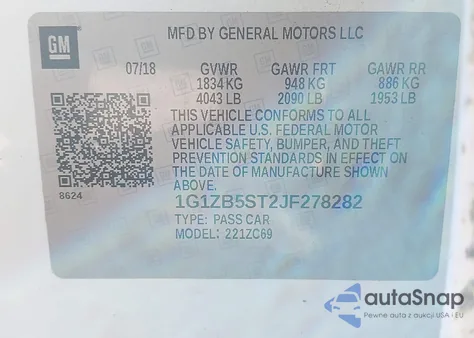 2018 Chevrolet Malibu 1Ls from USA, damaged, VIN 1G1ZB5ST2JF278282